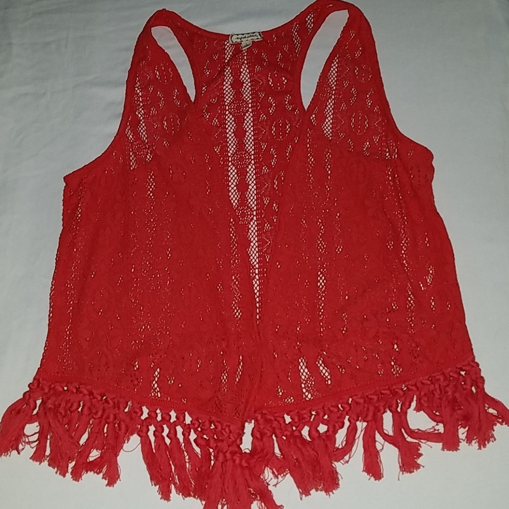 Eyeshadow fringe vest cardi cover burnt orange L